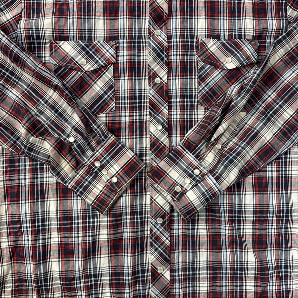 Roper Shirt Mens 2XL Red White Blue Plaid L/S Pearl Snap Western Cowboy - Picture 11 of 13